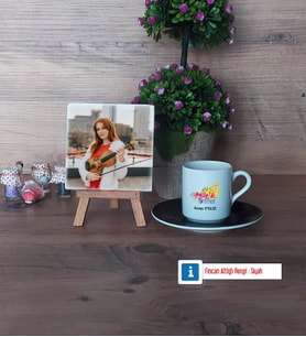 Müzik Öğretmeni Fotoğraflı Dekoratif Taş, Ahşap Altlıklı Türk Kahvesi Fincanı Hediye Öğretmenler Günü Hediyesi (Model 7)