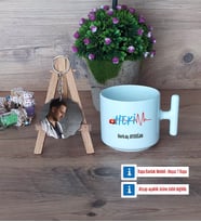 Hekim Kupa Bardak Beyaz ve Fotoğraflı Ahşap Anahtarlık Hediye (Model 12)