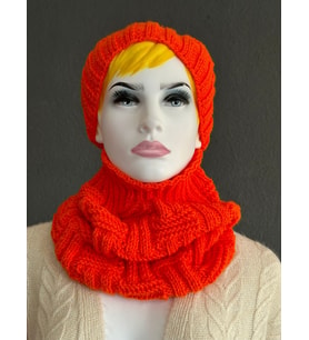 EL ÖRGÜSÜ %100 YUMUŞAK YÜN DESENLİ KADIN BERE BOYUNLUK SET (Turuncu)