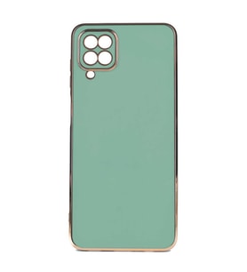 Samsung Galaxy A12 Kılıf Kenarları Gold Kamera Korumalı Renkli Pastel Silikon Mavi Açık BARK (Açık Yeşil)