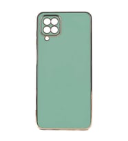 Samsung Galaxy A12 Kılıf Kenarları Gold Kamera Korumalı Renkli Pastel Silikon Mavi Açık BARK (Açık Yeşil)