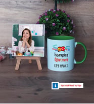 İspanyolca Öğretmeni Fotoğraflı Dekoratif Taş, Kupa Bardak Beyaz HediyeÖğretmenler Günü Hediyesi (Model 14)