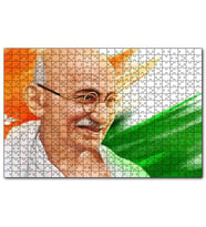 Cakapuzzle Mahatma Gandhi Turuncu Buyaz Yeşil Fon  Puzzle Yapboz MDF (Ahşap) (1000 Parça)