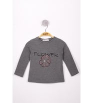 Toontoy Kız Çocuk Flower Baskılı T-Shirt (Antrasit Melanj)