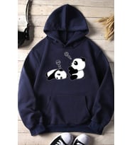 Unisex Panda Baskılı Oversize Sweatshirt (Lacivert)