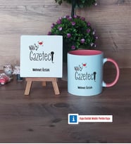 Gazeteci Dekoratif Taş, Kupa Bardak Kırmızı Hediye (Model 5)