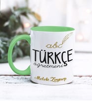 Türkçe Öğretmeni Tasarımlı Kişiye Özel Kupa Bardak (Yeşil)