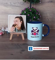 Sevimli Panda Fotoğraflı Dekoratif Taş, Kupa Bardak Beyaz Hediye (Model 3)