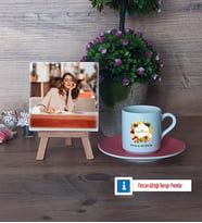Diyetisyen Fotoğraflı Dekoratif Taş, Ahşap Altlıklı Türk Kahvesi Fincanı Hediye (Model 6)