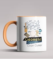 Kişiye Özel Geometri Öğretmeni Tasarımlı Siyah Renk Kupa Bardak  (Turuncu)