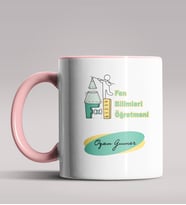 Kişiye Özel Fen Bilimleri Öğretmeni Tasarımlı Siyah Renk Kupa  (Pembe)