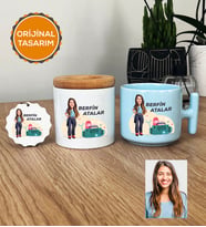 Kişiye Özel Karikatürlü Paramedik Hediye Seti Pastel T Kupa, Kalemlik, Anahtarlık Kadın Paramediğe Tıp Bayramı Hediyesi (Mavi)
