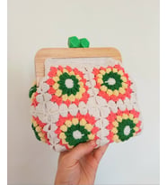 Handmade Ahşap Burslu El Çantaları ,Örgü Çiçekli Portföy Çantalar, El Yapımı Çiçekli Düğün Çantası (Ekru)