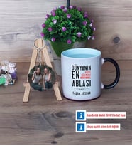 Ablaya Hediye Kupa Bardak Beyaz ve Fotoğraflı Ahşap Anahtarlık Hediye (Model 9)