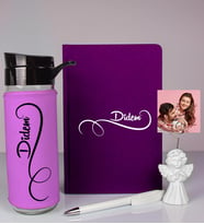 Kişiye Özel Defter Kalem Matara Ve Fotoğraflı Notluk Seti 93555 (Mor)