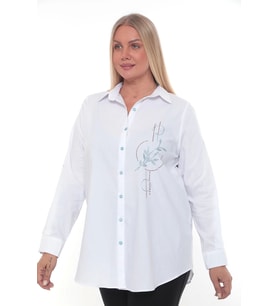 Cotton Büyük Beden Kadın Gömlek (Beyaz)