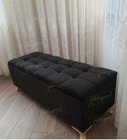 Çizgi Kapitoneli Sandıklı Puf 110 cm Gold Ayak (Siyah)