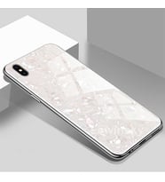 iPhone XS Max Kılıf Mermer Desenli Marbel Cam Silikon Kılıf (Beyaz)