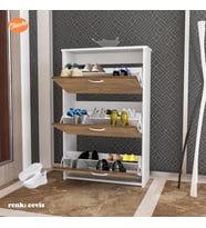 Modilayn Duser Kapaklı Ayakkabılık Dolabı 3 Kapaklı Ayakkabı Dolabı (Ceviz)