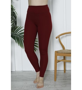 Kadın Yüksek Bel Toparlayıcı Tayt Kaşkorse Fitilli Polyester BORDO (Bordo)