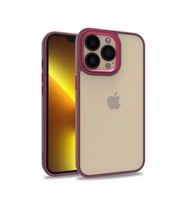 Uyumlu Model Apple iPhone 13 Pro Kılıf Kamera Nikelaj Kenar Renkli Kapak (Kırmızı)