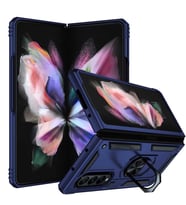 Galaxy Z Fold 3 Kılıf Zore Vega Yüzük Standlı Zırh Kılıf (Mavi)