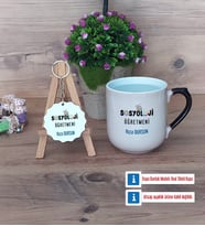 Sosyoloji Öğretmeni Kupa Bardak Kırmızı ve Ahşap Anahtarlık Hediye Öğretmenler Günü Hediyesi (Model 9)