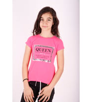 Toontoy Kız Çocuk Queen Varak Leoapar Baskılı Tişört (Fuşya)