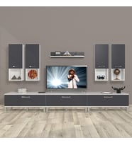 Decoraktiv Eko 8da Mdf Krom Ayaklı Tv Ünitesi Tv Sehpası (Beyaz - Antrasit)