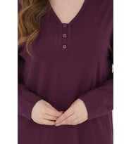 Kadın V Yaka Likralı Büyük Beden Orta Yaş Anne Penye Bluz (Mürdüm)