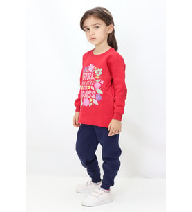 Kız Çocuk Baskılı Pijama Takımı (Kırmızı)