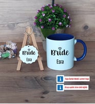 Bride Kupa Bardak Kırmızı ve Ahşap Anahtarlık Hediye (Model 2)