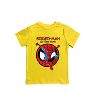 Spiderman baskılı örümcek adam pamuklu penye kumaş yazlık çocuk tişört (Sarı)