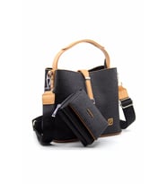 Just Polo Kilit Detaylı Kadın Cüzdan ve Omuz Çanta Kombini PBU4002-1004 (Siyah-Vizon)