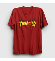 Presmono Unisex Sarı Logo V1 Thrasher T-Shirt 277972tt (Kırmızı)