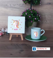 Unicorn Dekoratif Taş, Türk Kahvesi Fincanı Kırmızı İsme Özel Hediye (Model 7)