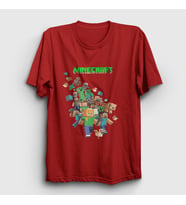 Presmono Unisex Beyaz All Minecraft T-Shirt 28752tt (Kırmızı)
