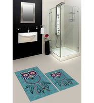 EVDEYA Dijital Baskılı Yıkanabilir Baykuş Desenli İkili Banyo Halısı Paspas Klozet Takımı, KLOZET-35-GRİ, (Mavi)
