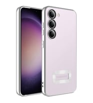 Samsung Galaxy S23 Kılıf Logo Yeri Açık Kamera Lens Korumalı Renkli Kenarlı Şeffaf Silikon (Gümüş)
