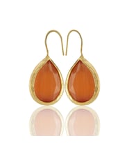 Kadir Jewellery 22 Ayar Altın Kaplama Damla Taşlı Küpe -El İşçiliği Ve Hipoalerjenik Küpe (Kırmızı)