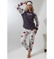 Fawn 5009 Peluş Welsoft Polar Kışlık Yumoş Kadın Pijama Takımı (Koyu Gri)