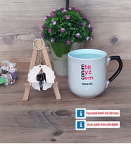 Teyzeye Hediye Kupa Bardak Beyaz ve Fotoğraflı Ahşap Anahtarlık Hediye (Model 10)