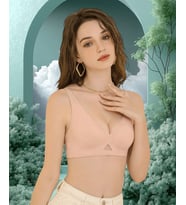 Eleanor Önü ve Yanı Dantel Detaylı Dikişsiz Lazer Kesim İnce Askılı V Yaka Hafif Destekli Sütyen (Ten)