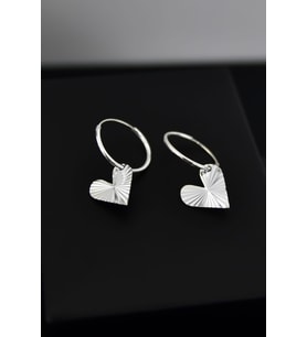Papatya Silver 925 Ayar Gümüş Kalemli Kalp Halka Küpe (Gümüş)