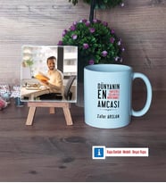 Amcaya Hediye Fotoğraflı Dekoratif Taş, Kupa Bardak Beyaz Hediye (Model 1)