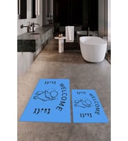 EVDEYA Dijital Baskılı Modern Yıkanabilir İkili Banyo Halısı Paspas Klozet Takımı, KLOZET-11-BEYAZ, (Mavi)