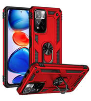 Xiaomi Redmi Note 11 Pro Plus 5G Uyumlu Kılıf Standlı Manyetik Yüzüklü Military Magnetic Ring Polycarbonate and TPU Case (Kırmızı)