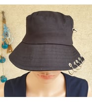 Ororabutik Piercingli, Çengelli İğneli Balıkçı Bucket Şapka (Siyah)