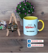 Kütüphaneci Kupa Bardak Beyaz ve Fotoğraflı Ahşap Anahtarlık Hediye (Model 7)