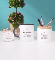 Fen Bilimleri Öğretmeni Kupa Bardak Kırmızı Kalemlik ve Anahtarlık (Model 6)
